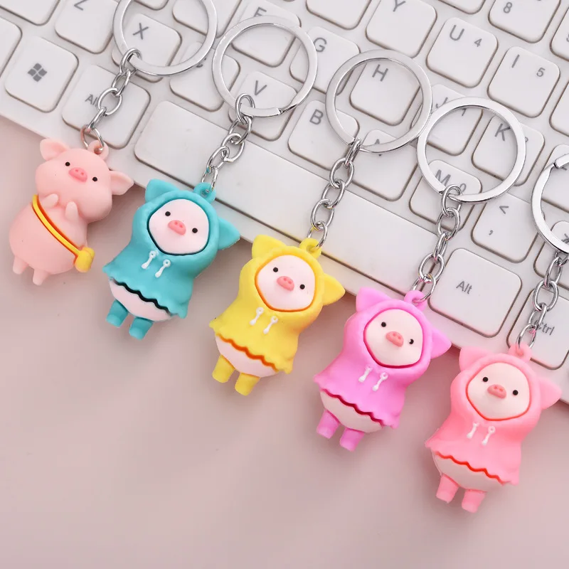 Cute Dressing Piggy Doll Keychain Pendant, Cream Glue, Mobile Phone Case, Refrigerator Sticker, Bag Accessories, 1Pc