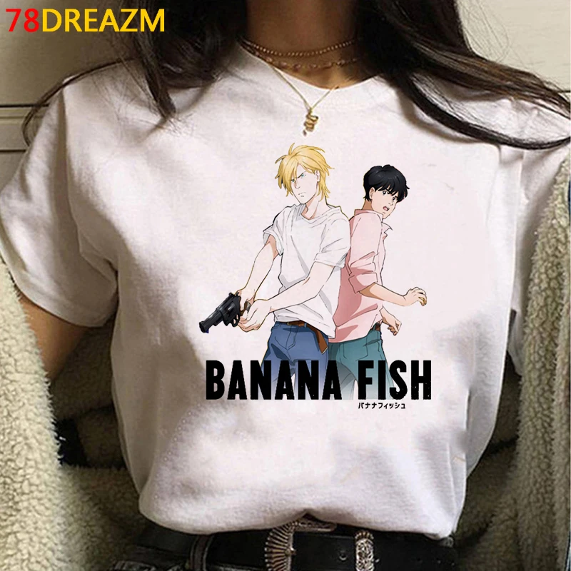 バナナ魚tシャツ男性フォローカジュアル白tシャツグラフィックtシャツ2021 tシャツトップtシャツ原宿かわいい