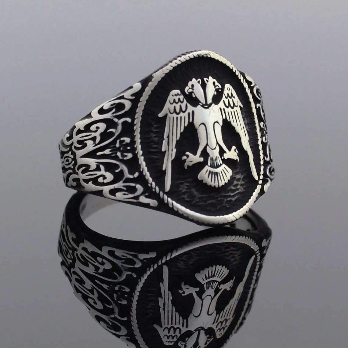 

Solid 925 Sterling Silver Anatolian Seljuks Double Headed Eagle Men's Ring Special Jewelry Access For Men Gift Idea