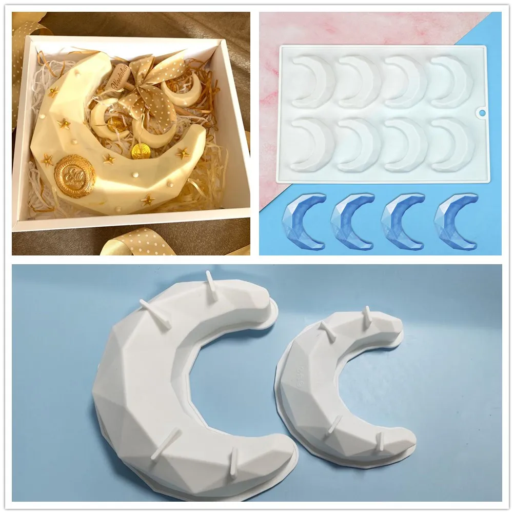 3D Diamond Moon Shape Mini Mousse Cake Silicone Mold Dessert Eid Mubarak Ramadan baking cake mold Mousse Mold cake tools