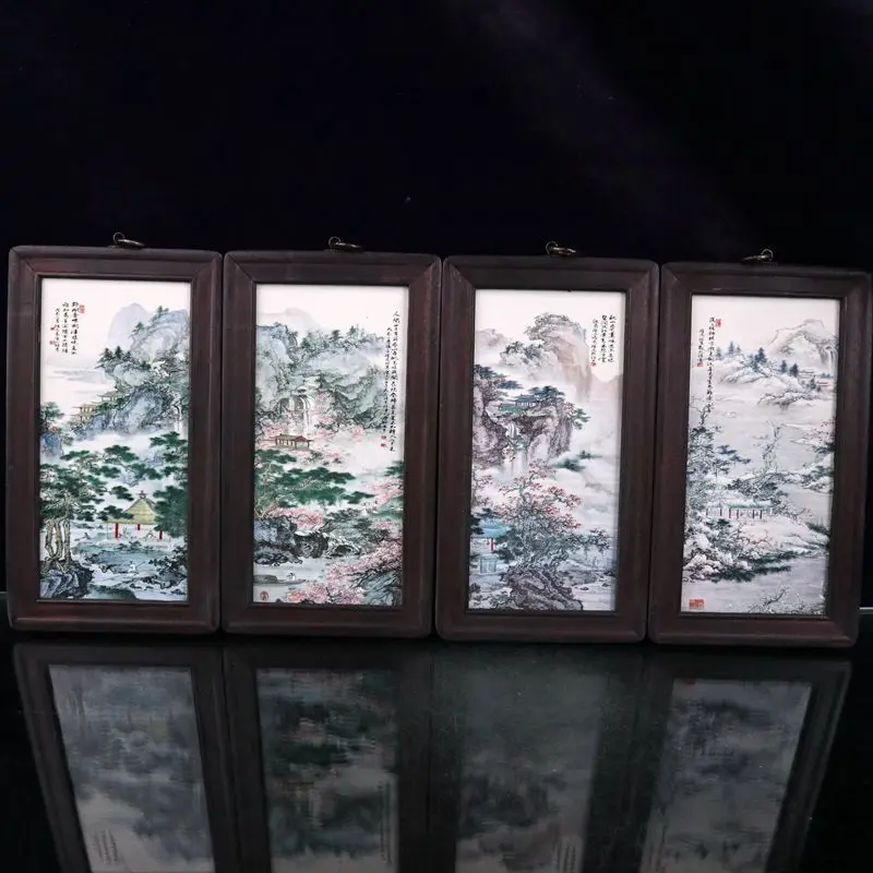 

Collection Chinese famille landscape pattern porcelain plate paintings, a set of decorative ornaments