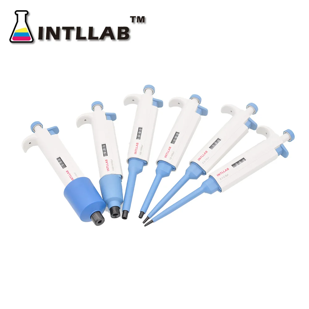 INTLLAB MicroPipette Gun Lab Single Channel Pipette Adjustable Volume Pipette with Tips