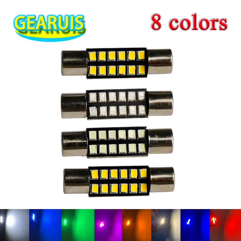 10pcs 8 colors AC 12V T6.3 Festoon Dome 28mm 31mm 12 SMD 2016 LED Car Vanity Mirror Light Sun Visor Lights White 12V