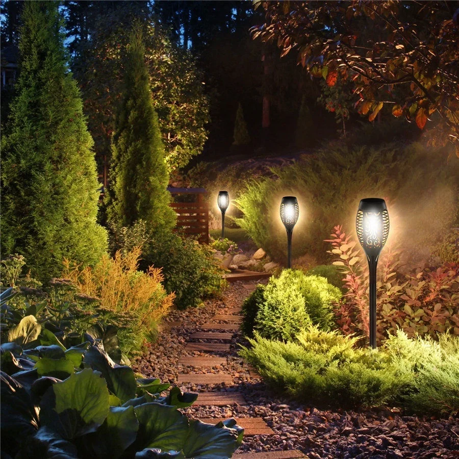 Outdoor LED Solar Torch Lights, Waterproof Flickering Flames Lights, Decoração de paisagem Lanternas Crepúsculo para Amanhecer Aut