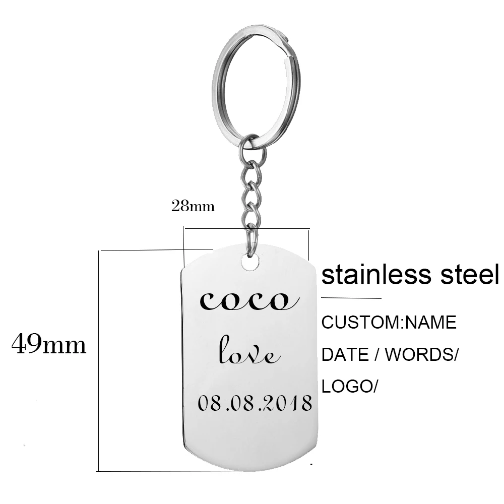 Customized Heart Round Square Keychain Engraved Photo Names Keyrings Stainless Steel Dog Tag Key Chain Birthday Gift