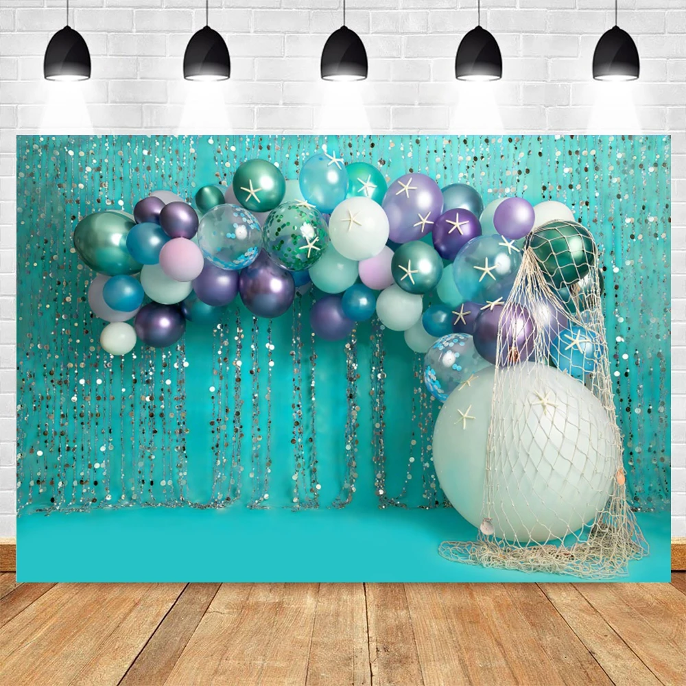 Fishing Net Star Purple Balloon Baby Interior Photography Green Background Happy Birthday Party Backdrop For Photo Studio Shoot