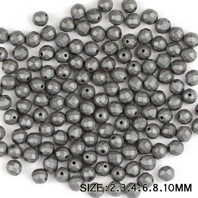 JHNBY Faceted Matte Black Hematite Beads Football Natural Stone Ore Round Loose Beads 2/3/4/6/8/10MM Jewelry Bracelet Making DIY