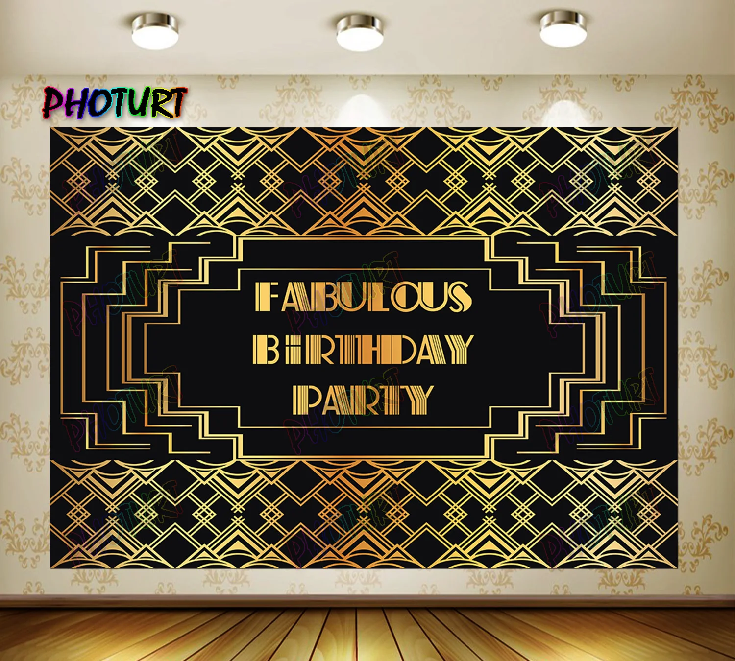 PHOTURT Great Gatsby Backdrop Birthday Party Ceremony Banner Golden Stripes Photography Background Vinyl Studios Decorate Props