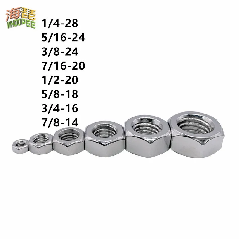 1/10pcs UNF 1/4 5/16 3/8 7/16 1/2 5/8 3/4 7/8 304 A2-70 Stainless Steel UK US Standard Fine Thread Hex Nut Hexagon Nut