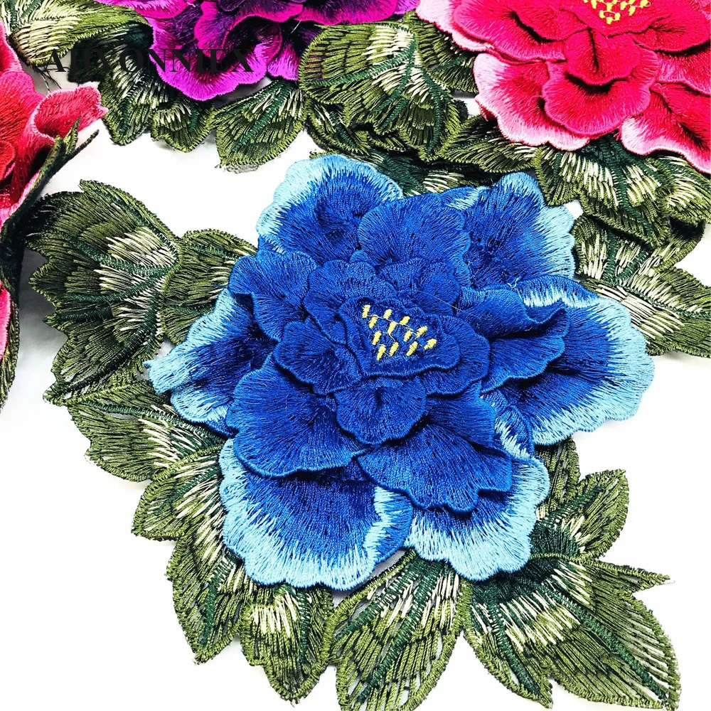 High Quality 3D Peony Sew On Embroidery Patch Flower Applique Patches For Clothing Jeans Blooming Appliques Parches 22cm x 20cm