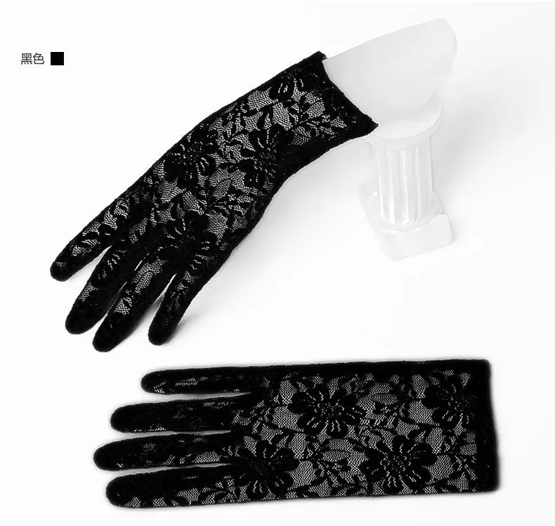 Cheap Wrist Black Red White Ivory Short Lace Bridal Gloves Wedding Accessories Party Lace Gloves in Stock