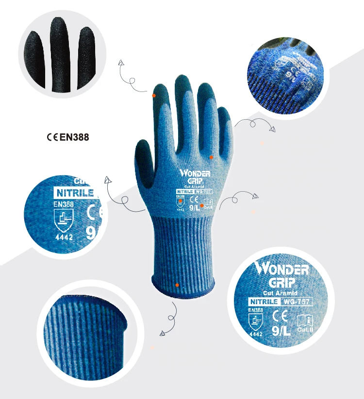 Rękawice robocze Odporne na przecięcie Miękkie, ognioodporne Rękawice z przędzy stalowej owinięte z włókna aramidowego Maxi High Flex Micro Foam Nitrile Anti Cut Mittens