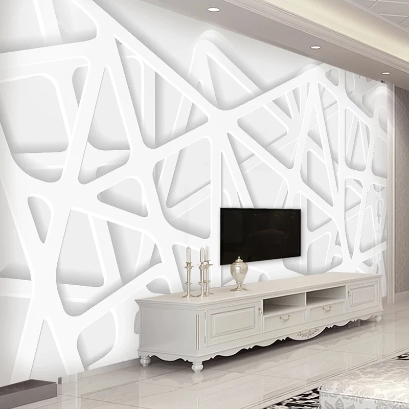 Custom Any Size Wall Cloth Modern 3D Solid Line Space White Mural Living Room TV Cafe Background wall Decor Papel De Parede 3D