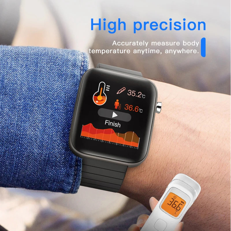 2021 NEW T68 Smart Watch Men Body Temperature Measure Heart Rate Blood Pressure Oxygen Bracelet Call Reminder Smart Watch Black