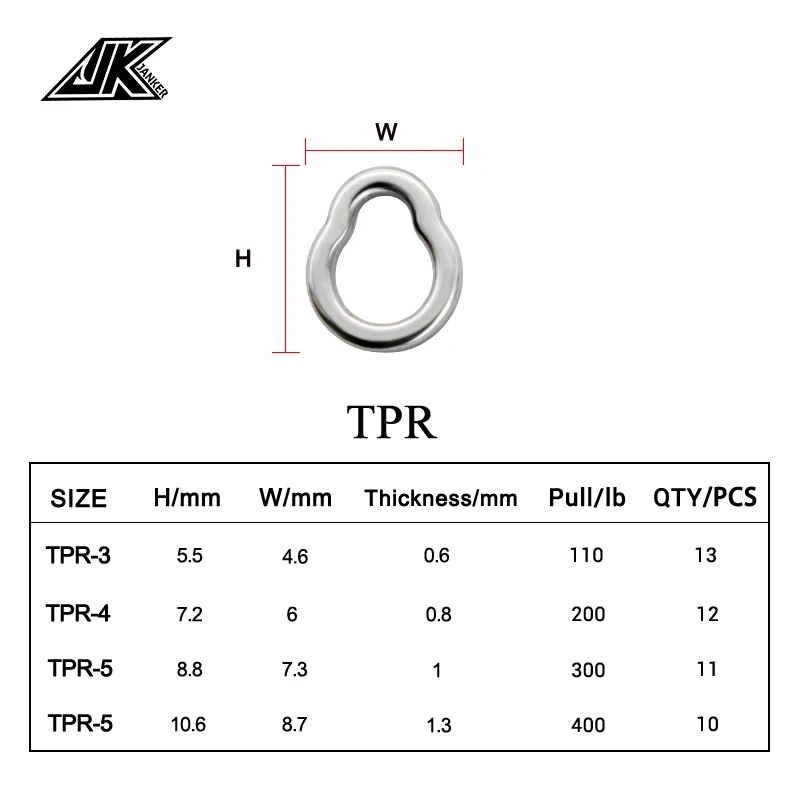 JK 2PACK 110-400LB Pear Fishing Ring Solid Seamless Steel 304 Jigging Fishing Swivel Accessories Connector Fishhooks or Lure Jig