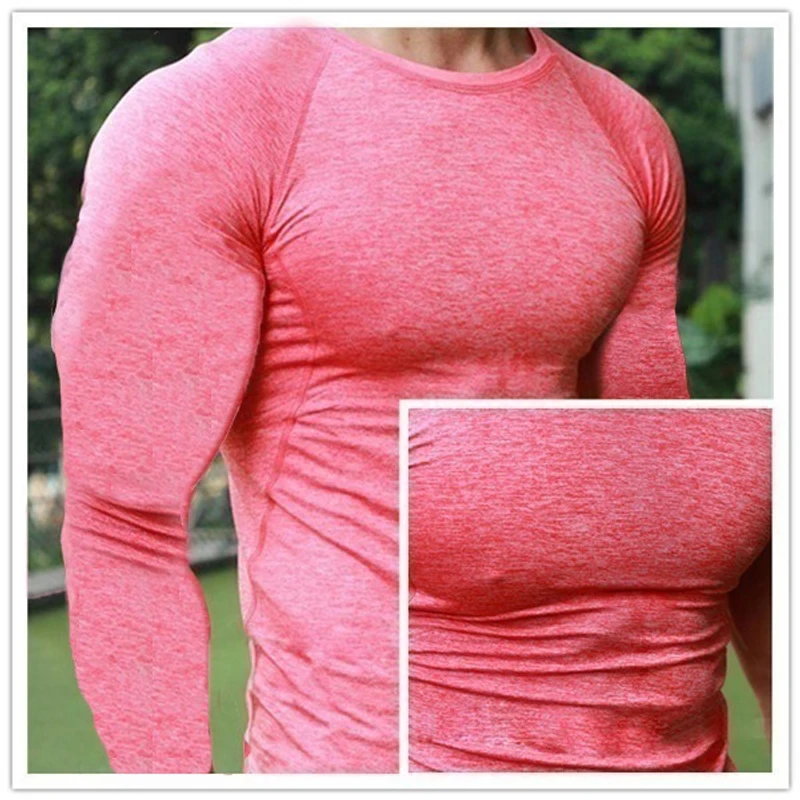 Men Quick Dry Fitness Tees Outdoor SPORT Running Climbing Long Sleeves Solid Color Shirt Tights Bodybuilding Tops Men Under Skin