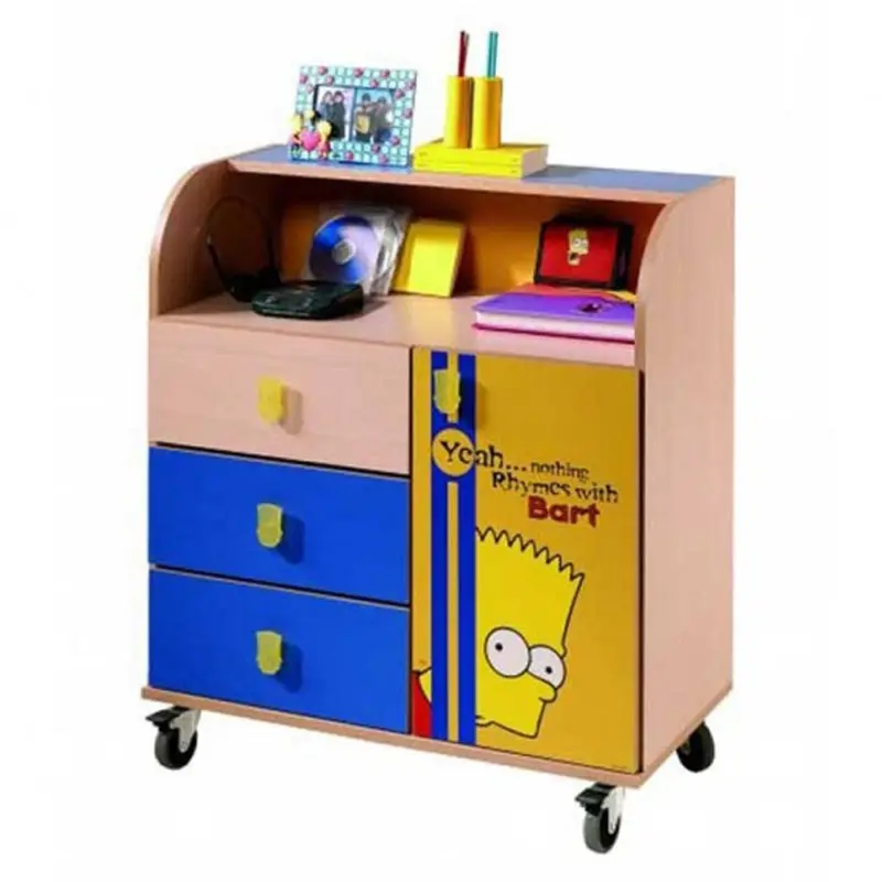 Sinfonier sinfonier Comfy Cabinet with Oak and Blue Wheels with Screen Printing Bart Simpson 80x87 Drawer xifonier sifonier Bart