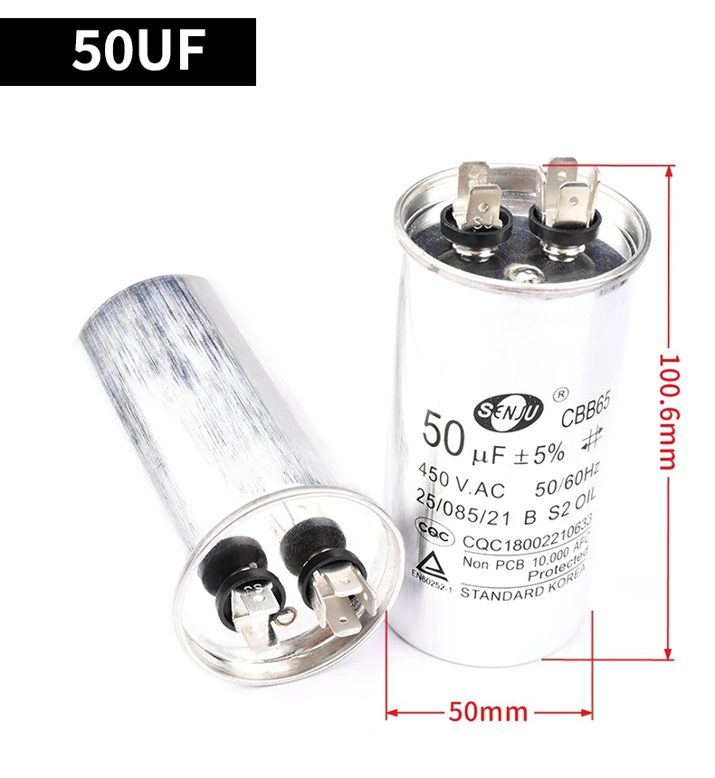 Imagem -06 - Capacitor do Motor da ca Compressor do Condicionador de ar Capacitor do Começo Cbb65 450vac 20uf 25uf 30uf 35uf 40uf 45uf 50uf 60uf 70uf