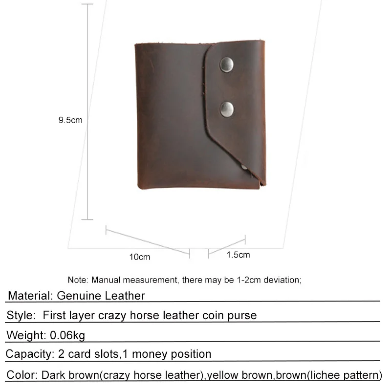 100% Genuine Leather Men Wallets Crazy Horse Leather Purse Carteira Masculina Retro Handmade Short Wallet Small Change Purse