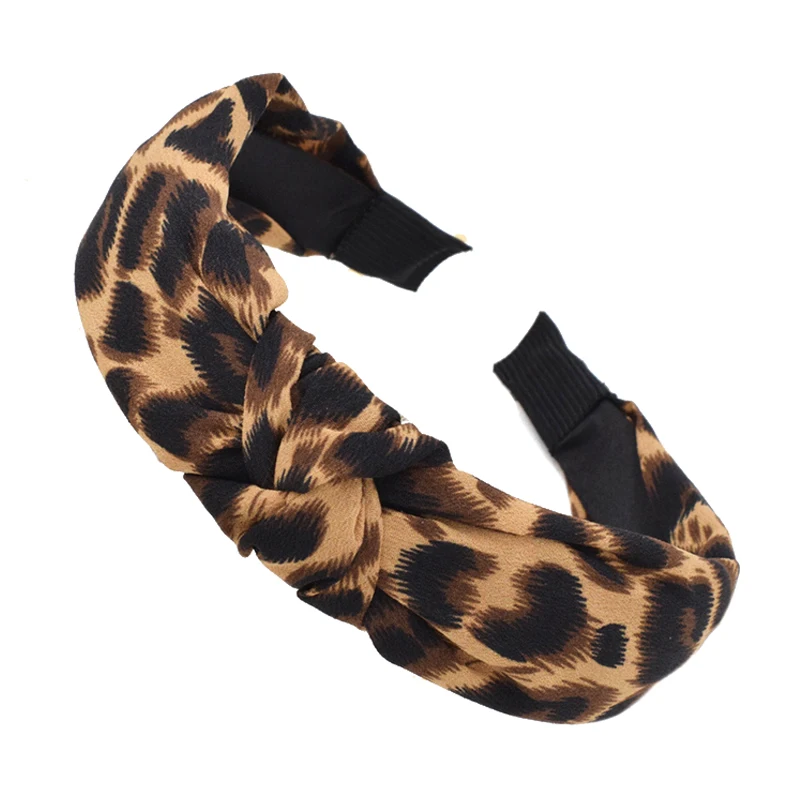 Leopard Pattern Snake Animal Print Wide Headband Cross Knotted Head Hoop Fashion Women Girls Stretch Hair Bands Hair Accessories