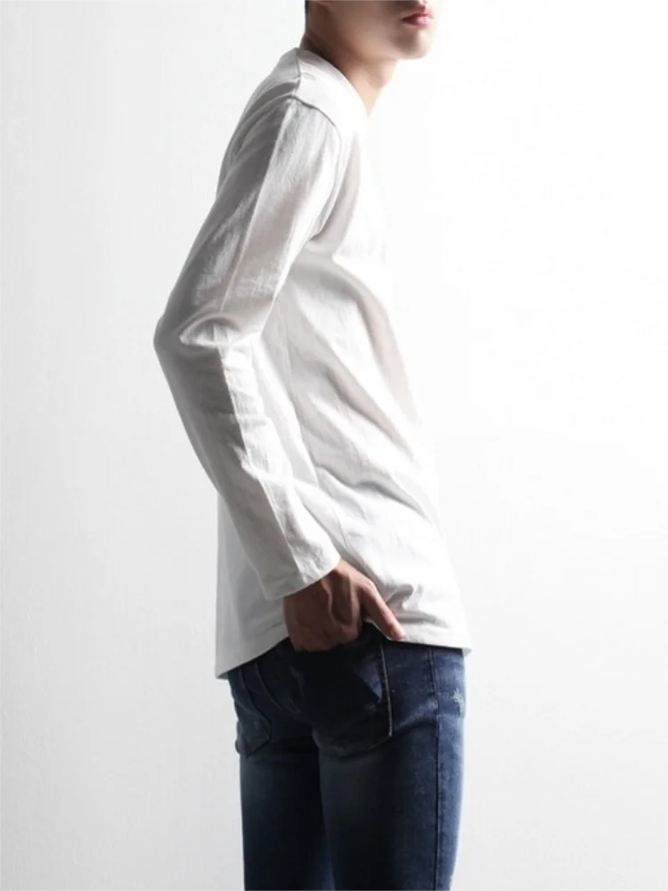 

Футболка мужская с длинным рукавом, Классическая простая однотонная Повседневная универсальная Свободная рубашка, большие размеры, весна-осень