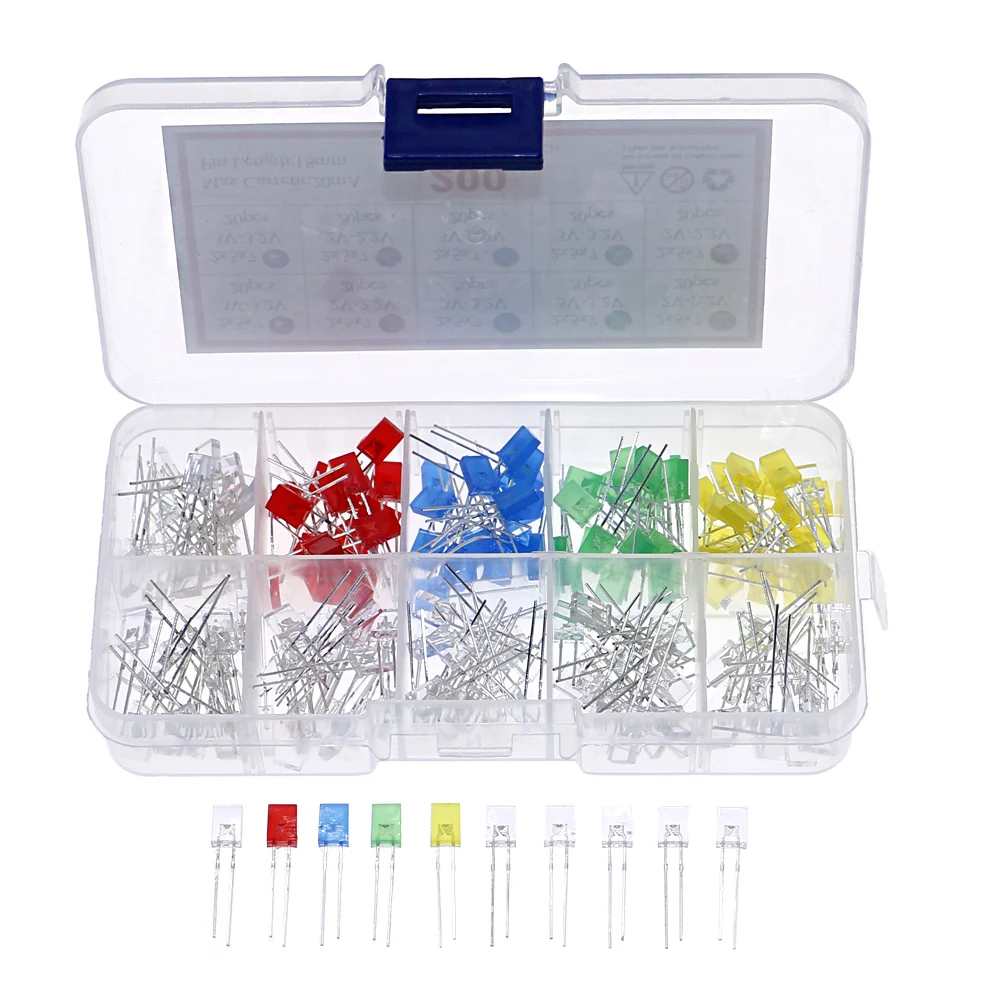 200Pcs/Box 2*5*7MM Square LED Kit set Primary Color Water Clear Red Blue Green Yellow White  2x5x7 DIY Diode Pack