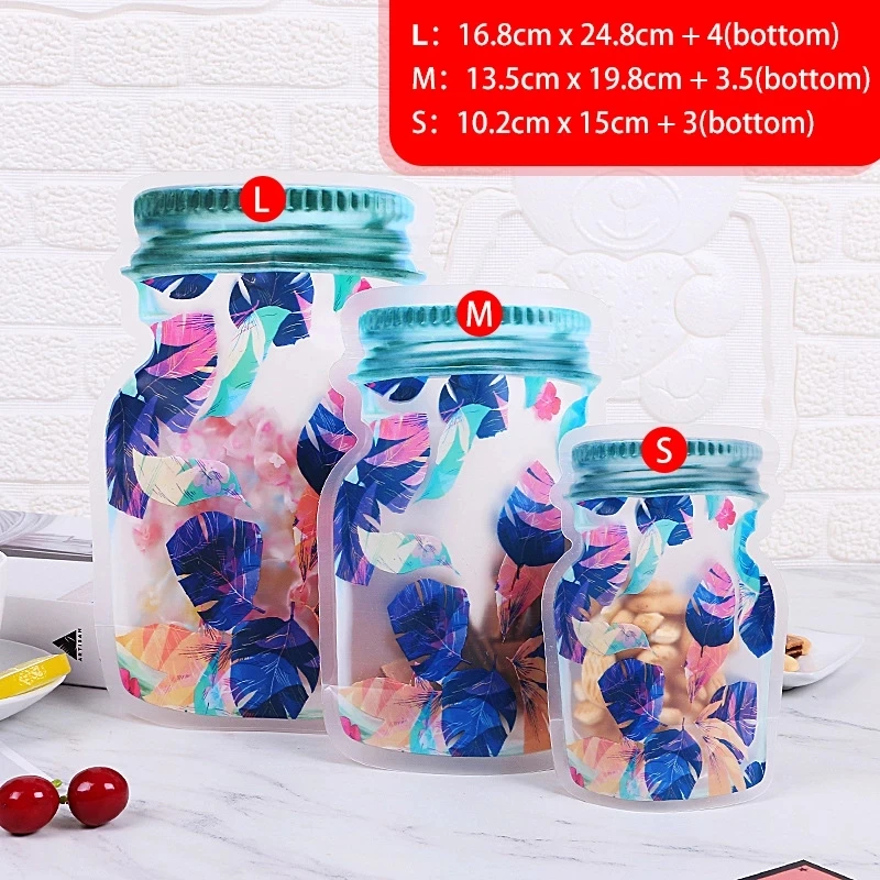 10pcs Reusable Bag Mason Jar Bottles Nuts Cookies Zipper Seal Food Storage Bags Snacks Kitchen Freezer Organizer Portable Travel