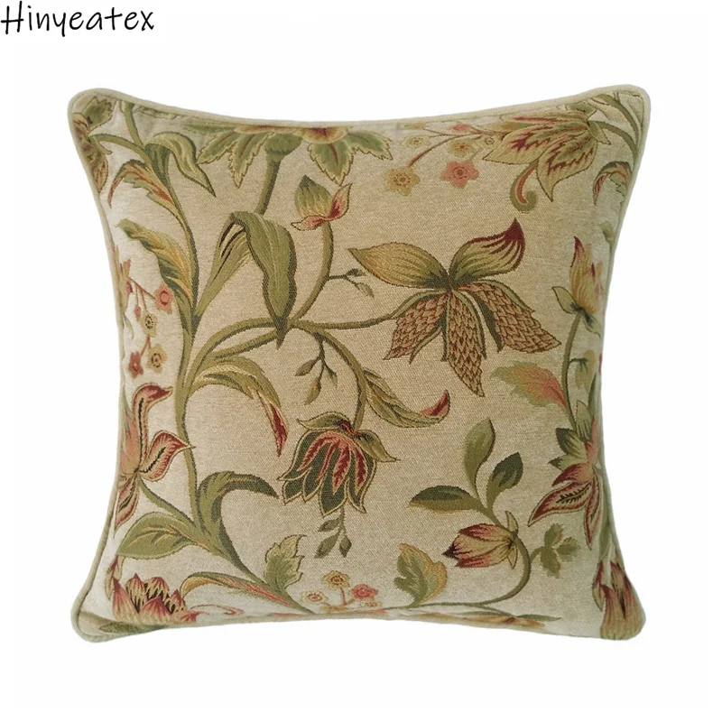 Hinyeatex Classic Soft Heavy Chenille Multi-colors Floral Pipping Square Pillow Case Sofa Cushion Cover 45 x 45 cm Sell by piece