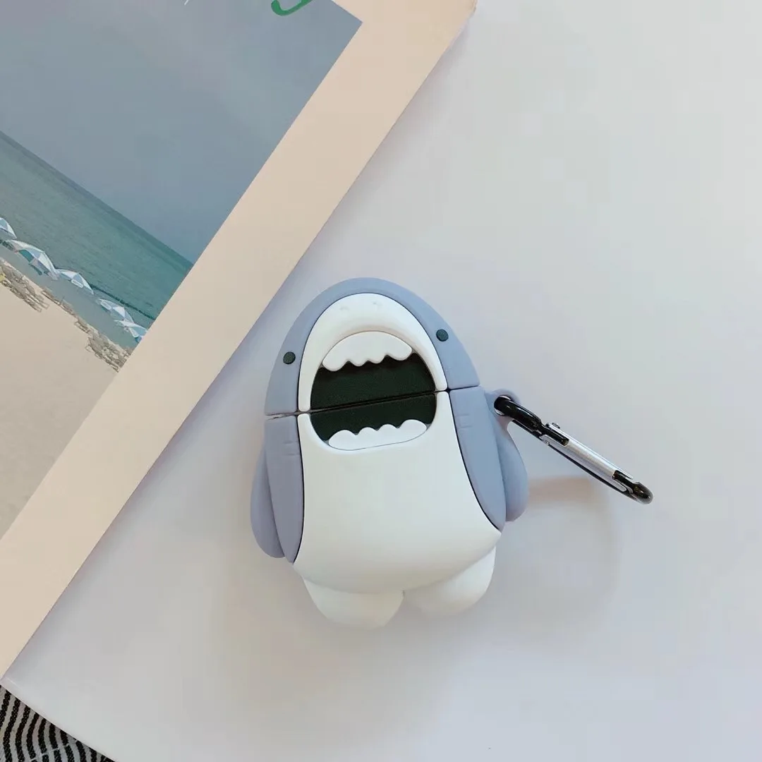 For Airpods case Cartoon shark funny Case For AirPods 2 case Cute Protection Silicone Case For Air pods 2 headphone Case fundas