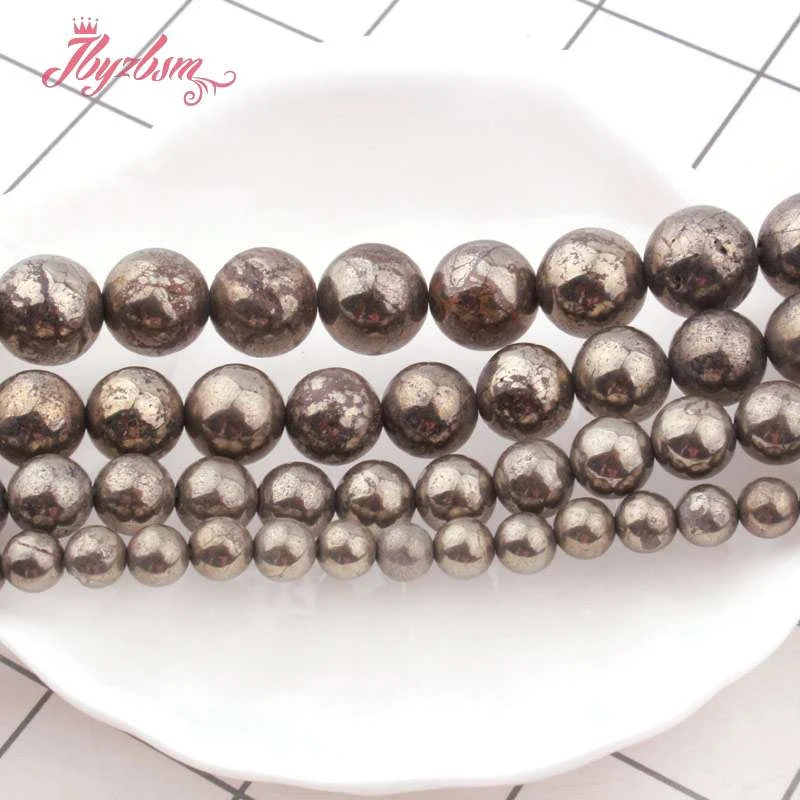 4,6,8,10,12,20mm Smooth Round Pyrite Loose Beads Natural Stone Beads For DIY Necklace Bracelet Jewelry Making 15\