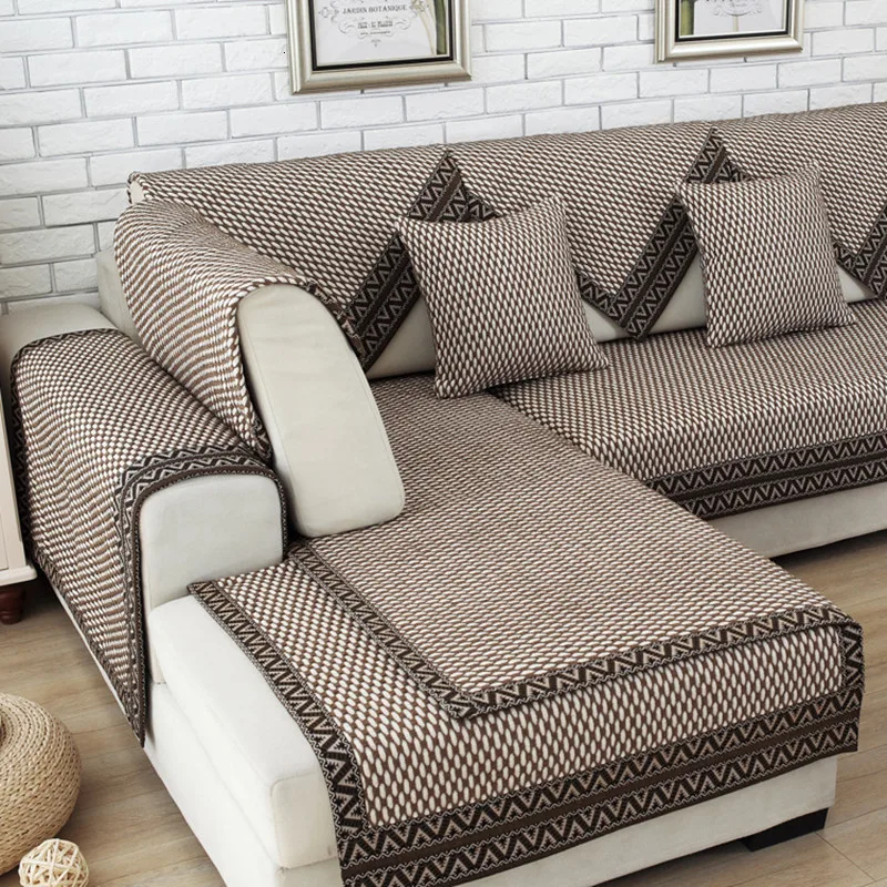 

Modern Brief Style Dark Color Resistant To Dirt Fabric Sofa Cover Towel Cushion Four Seasons Available Home Wedding Decoration