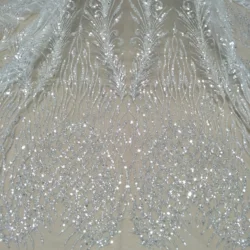 new arrrival bridal lace fabric silver beading and sequins lace fabric beaded lace fabric 130cm wide lace sell by yard