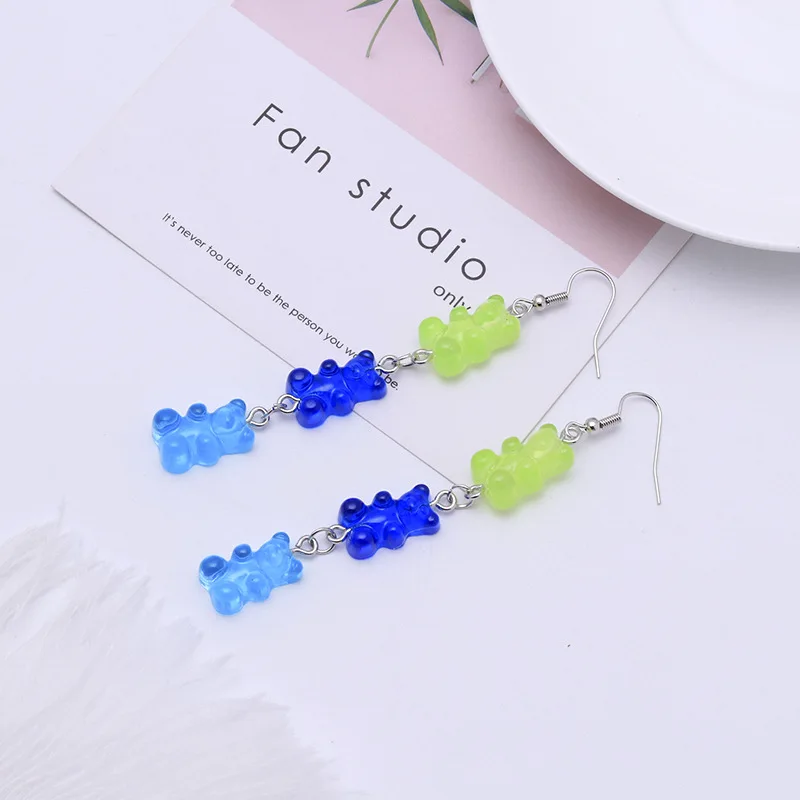 New Fashion Sequins Resin Gummy Bear Dangle Earrings for Women Girl DIY Cartoon Animal Bear Earrings Creative Drop Jewelry Gifts