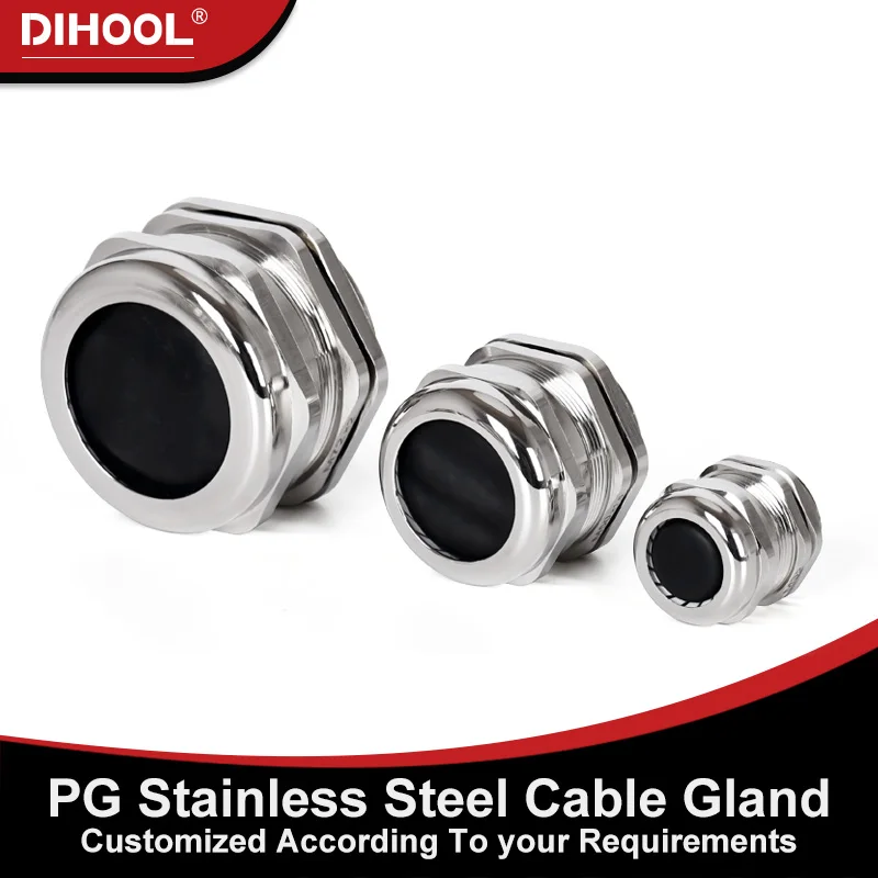 PG Type 304 Stainless Steel Cable Gland IP68 Metal Waterproof Fixing Joint PG7 PG16 PG25 PG36 PG48 PG63 Nickel Coated Connector