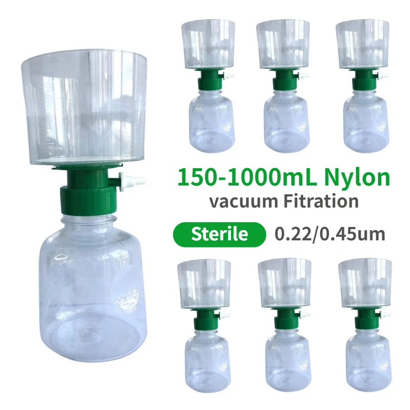 IKEME 12PCS Disposable Vacuum Filter Units Nylon Membrane for Lab Sterile Bottle Top Vacuum Filtration With 0.22/0.45μm