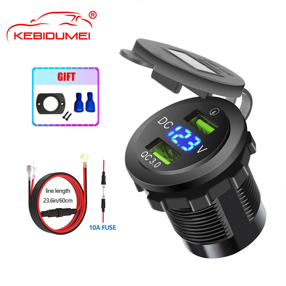 Type C/QC 3.0Car 12V socket USB 24V 36W QC 3.0 2 USB Charger car Socket Waterproof Universal Car Truck Charging Socker