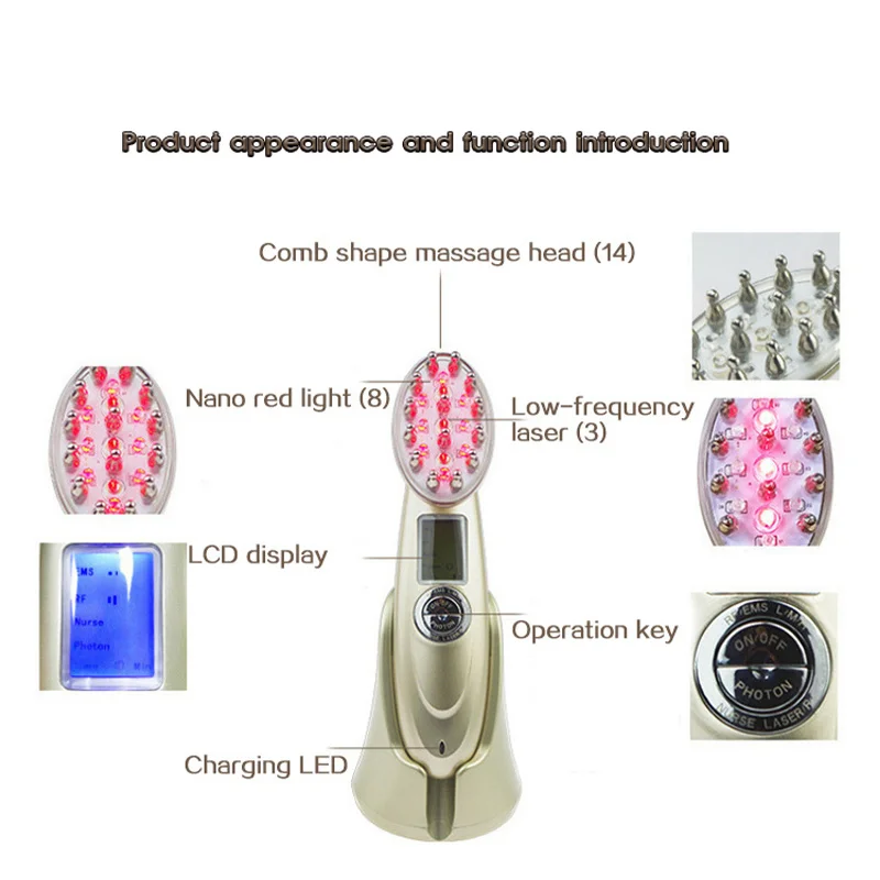 Spazzola elettrica del pettine del massaggiatore di ricrescita di crescita dei capelli della macchina di vibrazione dello stimolatore del cuoio capelluto di terapia del fotone del Laser RF EMS
