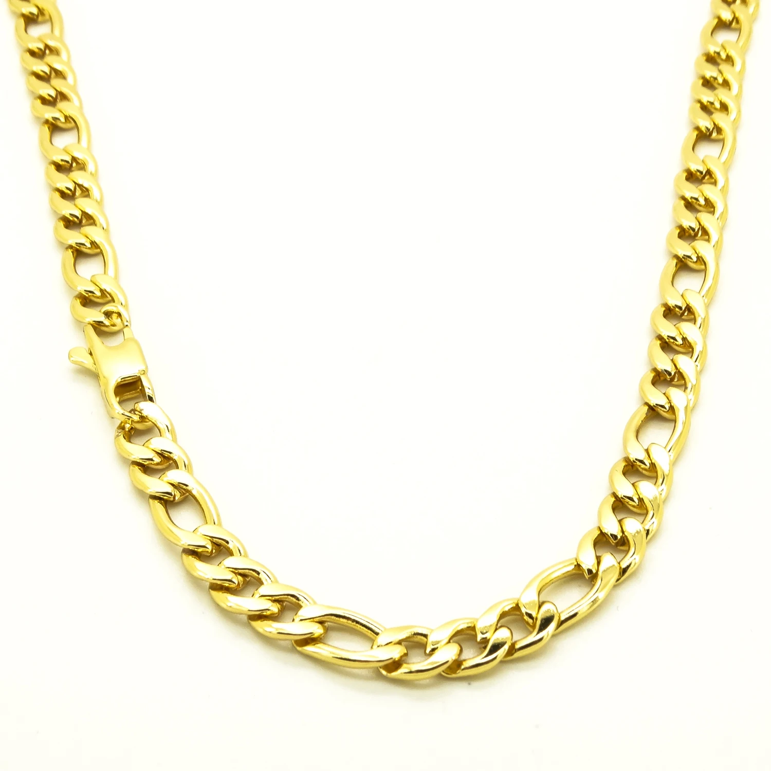 Plated 18K Gold Necklace 6 mm Width For Masculine Men Women Fashion Jewelry Stainless Steel Figaro Chain 20\'\'-36\'\' Inches