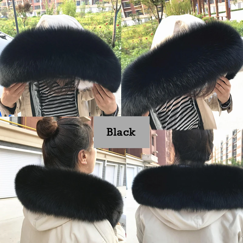 Winter Fox Fur Straight Collar 100% Real Natural Fur Scarf Women Luxury Coat Hood Trim Fur Scarves Genuine Thick Warm Shawl