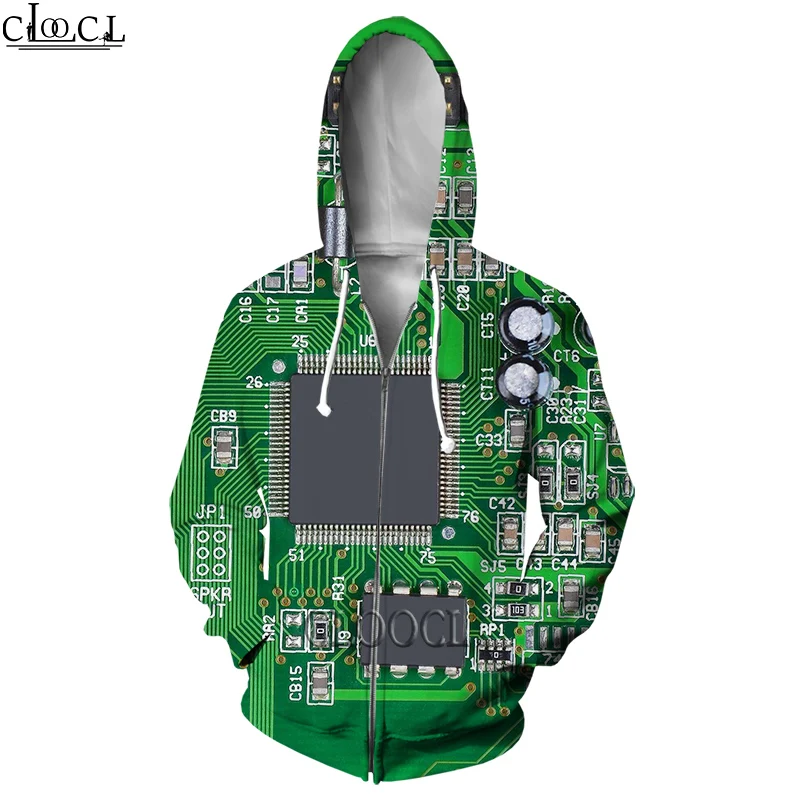 HX Electronic Chip Men Women Fashion Zipper Hoodies 3D Print Casual Harajuku Autumn Hot Selling Clothes Hoody Hip Hop Tops