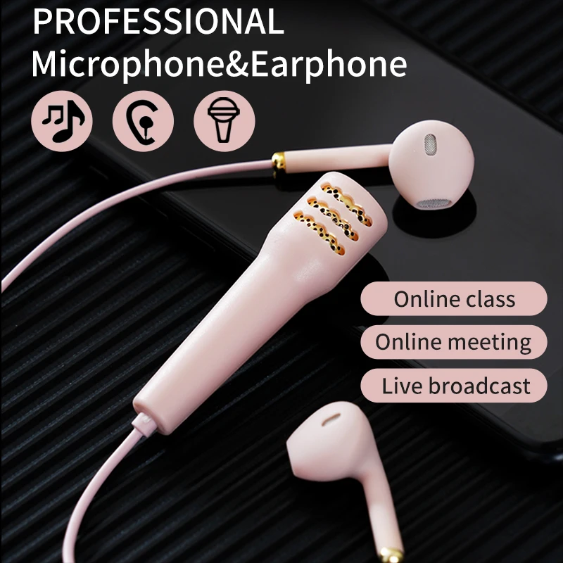 HIFI&BASS Earphone with Mini HD Microphone Mic 3.5mm Interface Headset for Karaoke Online Class Meeting Live Streaming Broadcast