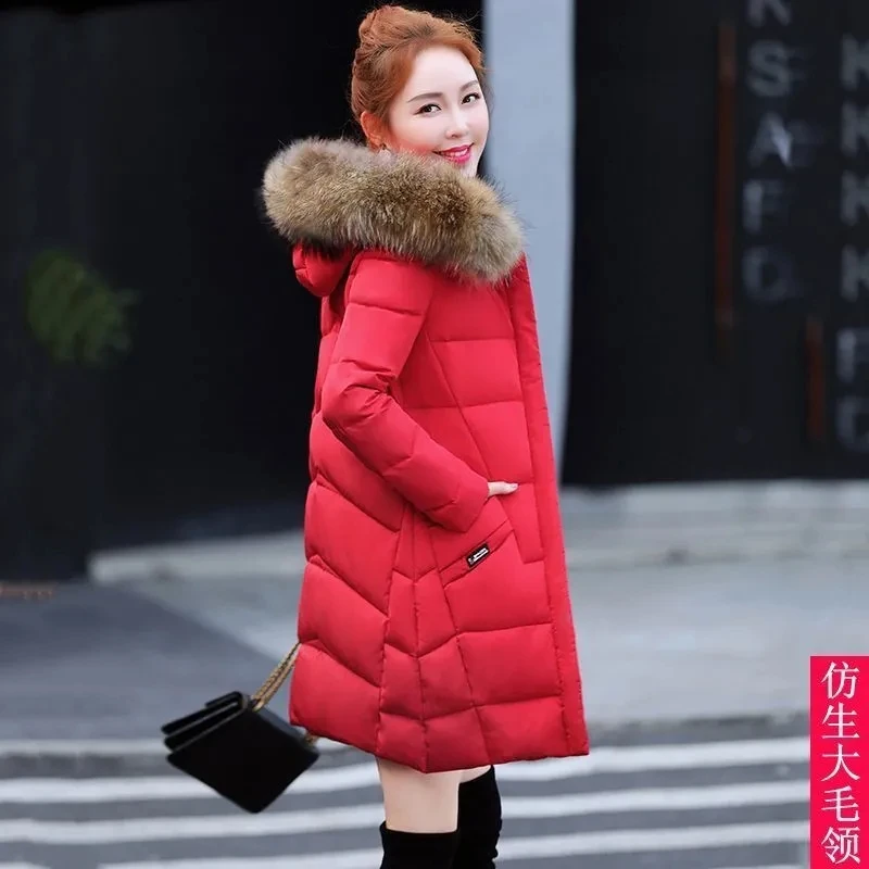 Nice Winter Women Cotton Coat Mid-Length Down Cotton Parkas Thicken Loose Oversize Female Outerwear Big Fur Collar Female Coat