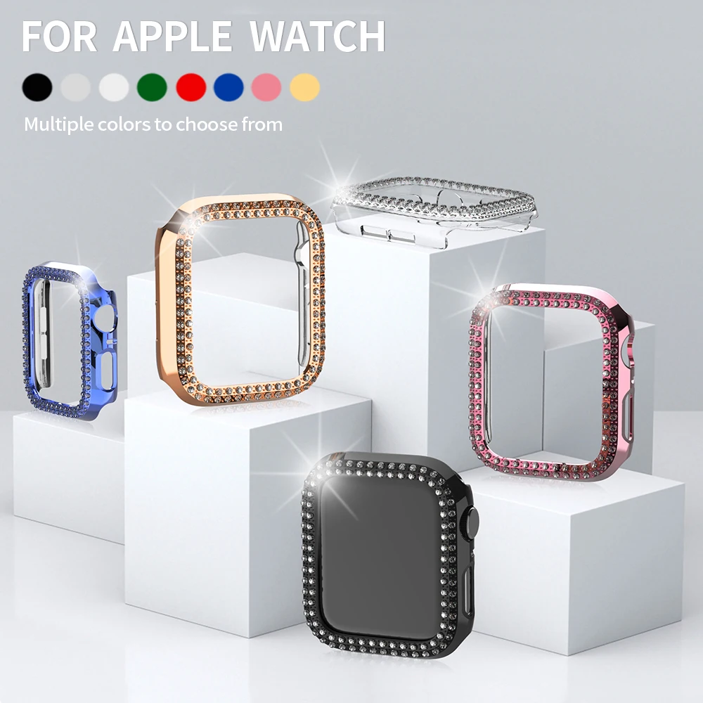 Diamond Bumper Protective Cover for Apple Watch 41mm 45mm 40mm 44mm 38mm 42mm Glass Protector Case for iwatch 7 SE 6 5 4 3 2 1