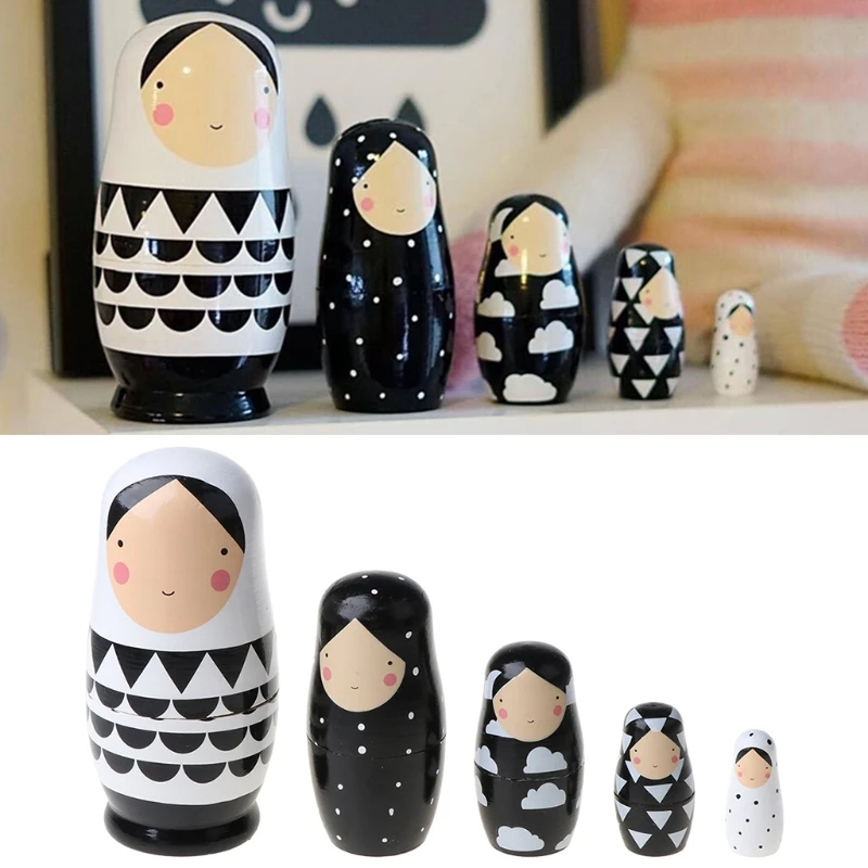 5pcs Set Russian Nesting Dolls Wooden Matryoshka Doll Handmade Painted Stacking Dolls Toys for Children