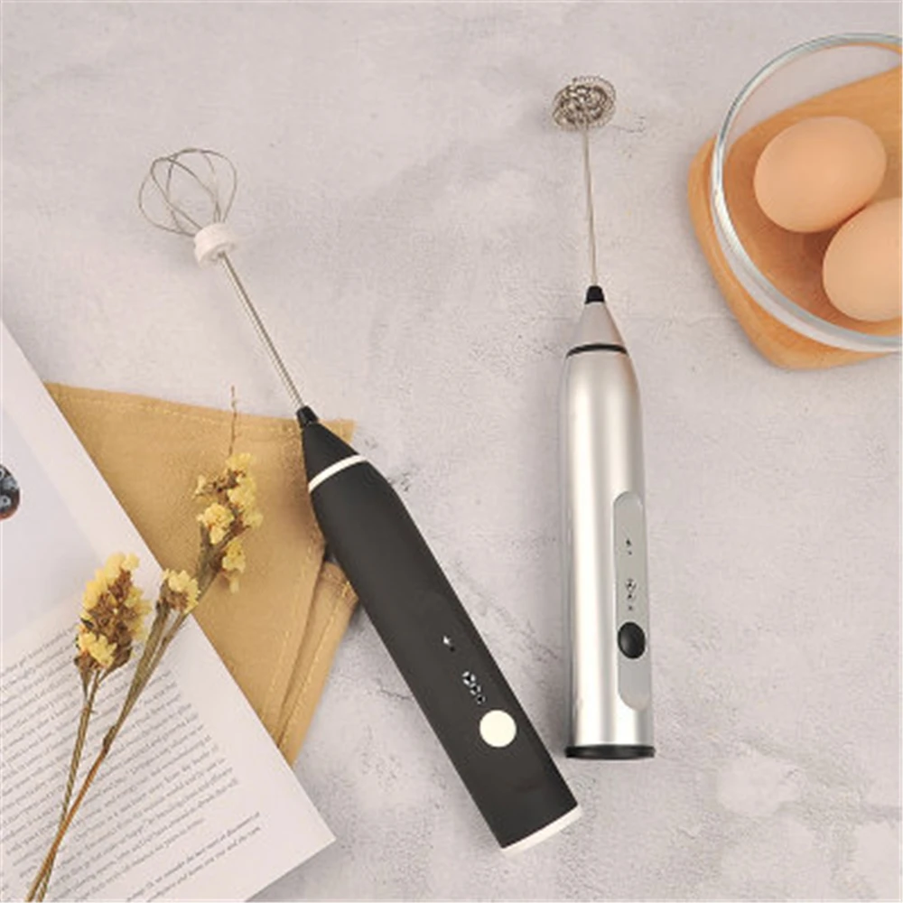 Mini Electric Egg Beater Household Whisk Handheld Blender Juice Stirrer with 2 Plugs USB Rechargeable Coffee Mixer Milk Frother