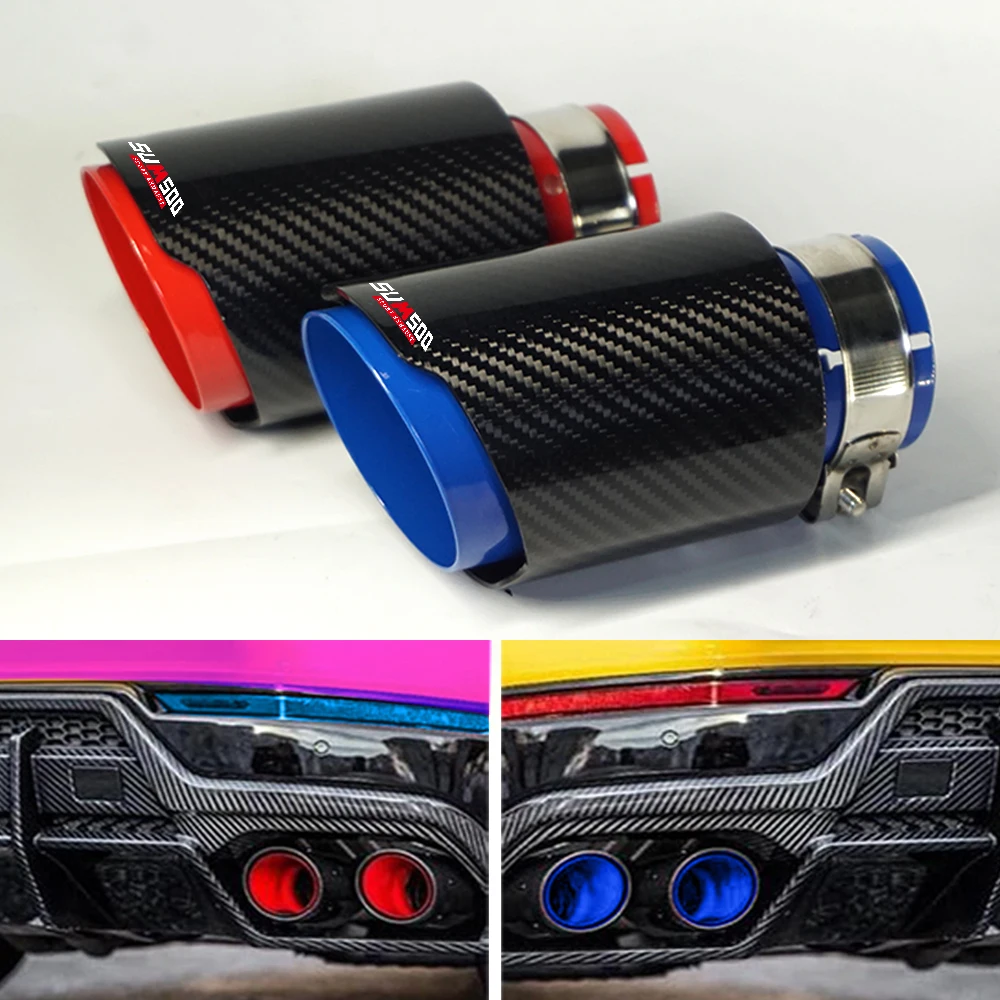 SUMSOO genuine red/blue stainless steel glossy carbon fiber car exhaust pipe  modified universal accessories muffler tail tip