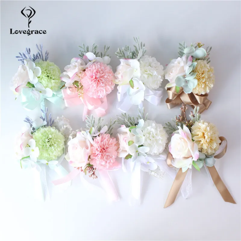 Bruiloft Corsages en Boutonnières Zijde Rozen Roze Pols Corsage Armband Bloemen Bruiloft Bruidegom Boutonniere Pin Corsage Bloemen