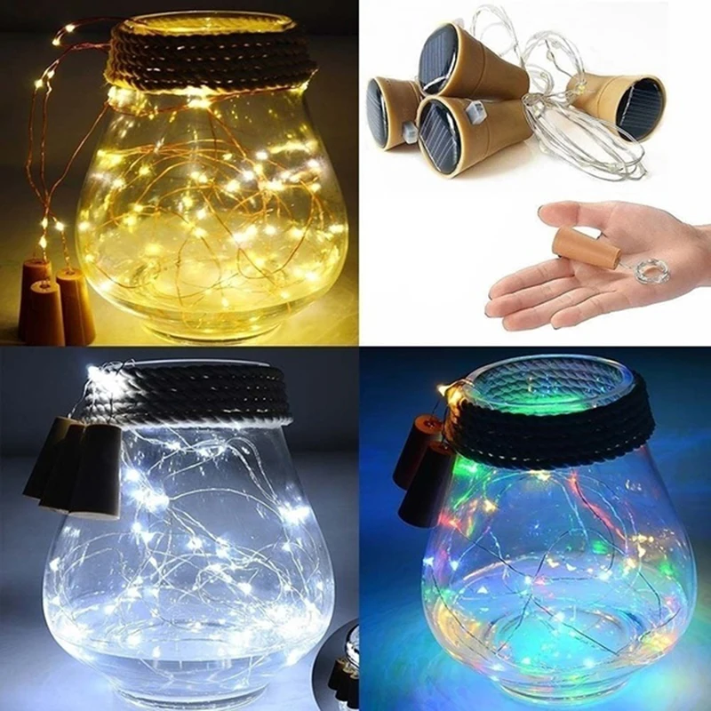 Guirnalda de luces de corcho para botella de vino, alimentada por energía Solar, guirnalda de luces de hadas para exteriores, cadena de alambre de