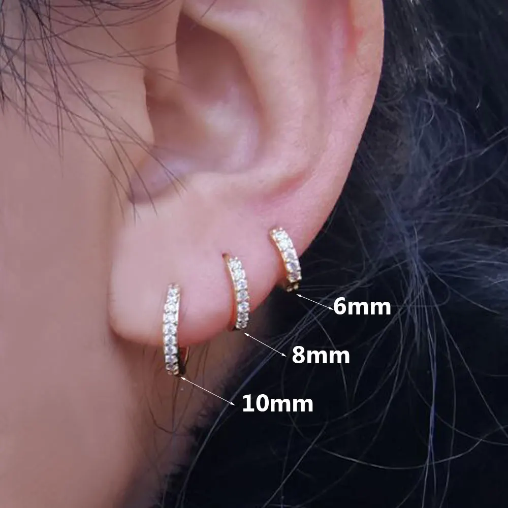 Rainbow CZ Huggies Hoop Earrings Girl Tiny Rings Cartilage Small Helix Piercing Tragus Conch Earlobe Circle Men Hoops Arete