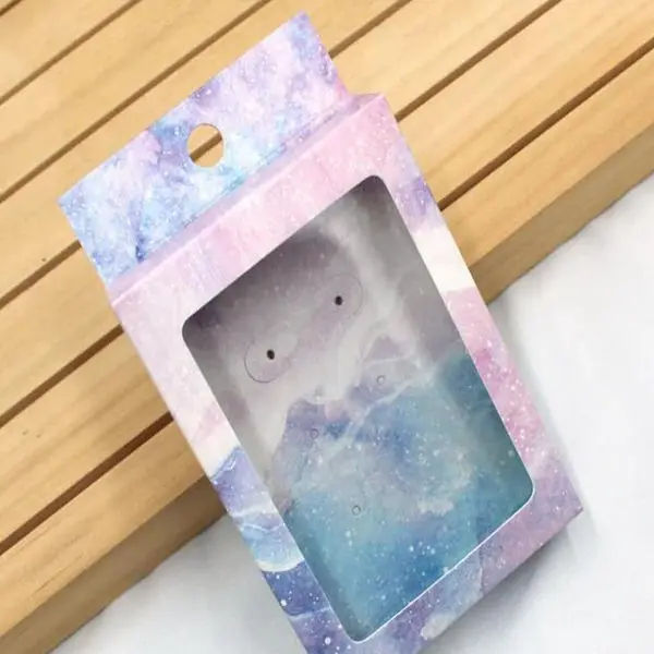 Marble Paper Jewelry Package Boxes with Clear PVC Window Mini Hanging Necklace Earring Display Boxes